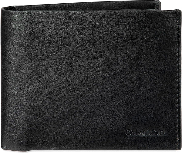 Calvin Klein Men's RFID Leather Minimalist Bifold Wallet with Multiple Card Slots and ID Window