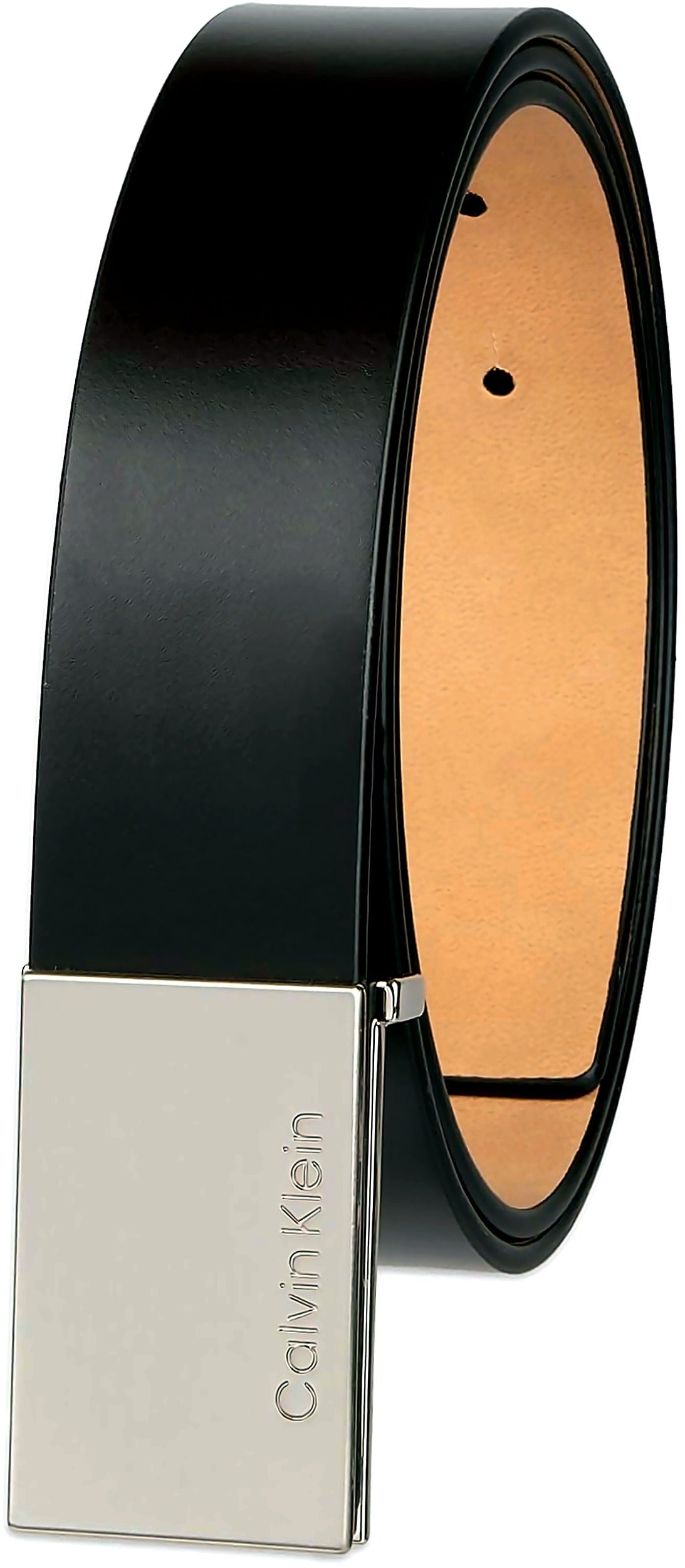 Calvin Klein Men's Plaque Buckle Belt - Casual Modern Style With Logo Detail for Jeans and Dress Pan