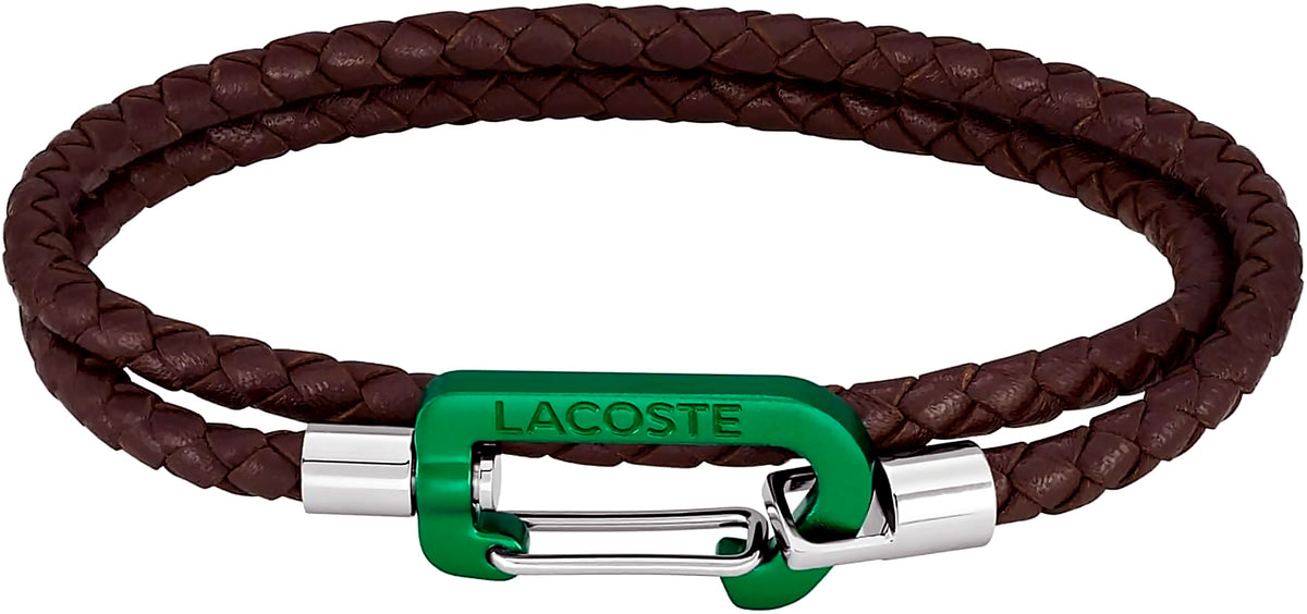 Lacoste Matt Double Wrap Braided Leather Bracelet