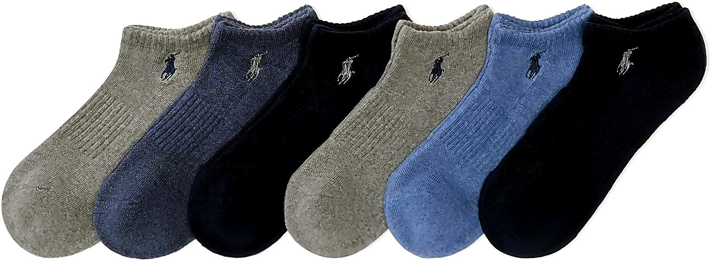 POLO RALPH LAUREN Men's Athletic Performance Cotton Low Cut Socks - 6 Pair Pack - Moisture Wicking Mesh