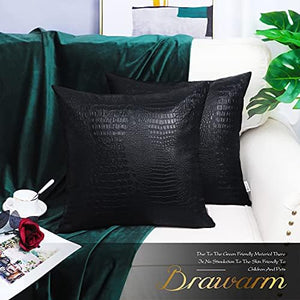 BRAWARM Faux Leather Pillow Covers — Black Crocodile, 2-Pack