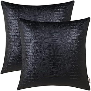 BRAWARM Faux Leather Pillow Covers — Black Crocodile, 2-Pack