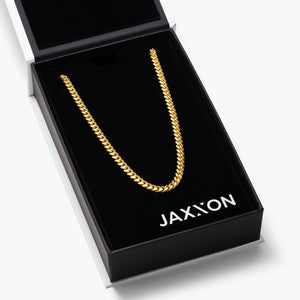 JAXXON 5mm Cuban Link Chain in gold with box clasp, front view