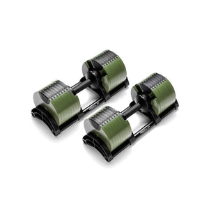 NUOBELL 580 adjustable dumbbells, pair with cradles, studio shot