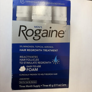 Men's Rogaine 5% Minoxidil Foam 3-month supply box, front